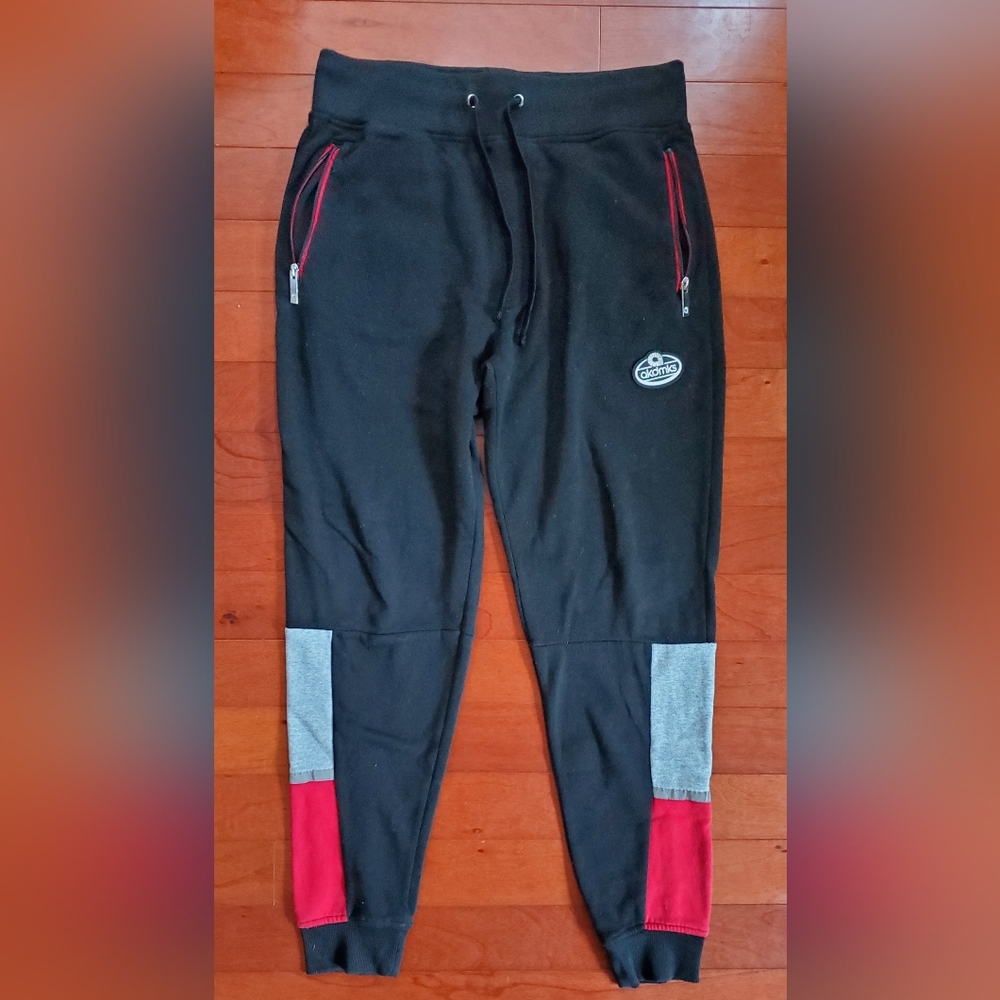 Akademiks Black Joggers with Red and Gray Details Size L
